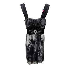 Xtraordinary Dress Womens 7 Black Silver Satin Glitter Cocktail Rhinestone Y2K